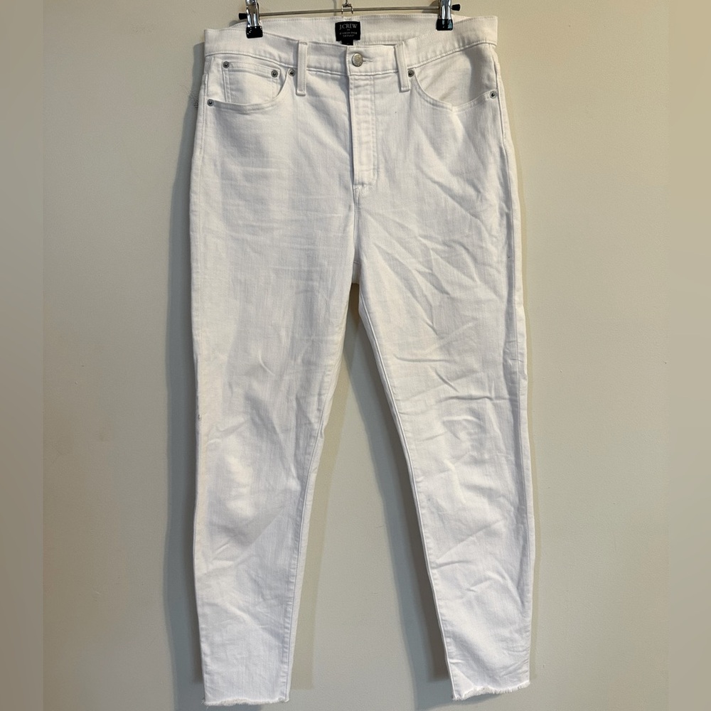 j.crew 10” high -rise skinny white raw ham jeans